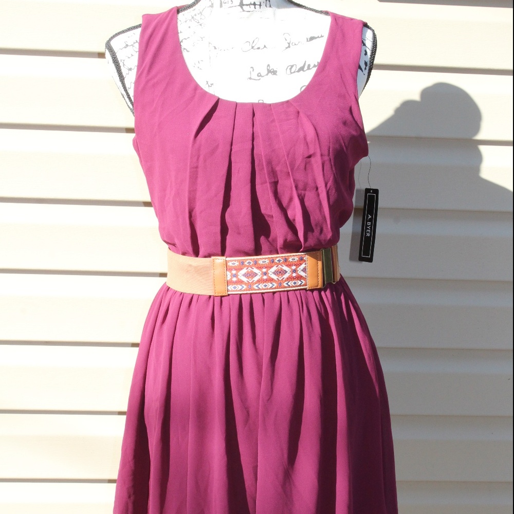 A. Byer Women’s Maroon Sleeveless Belted Dress - Size MEDIUM